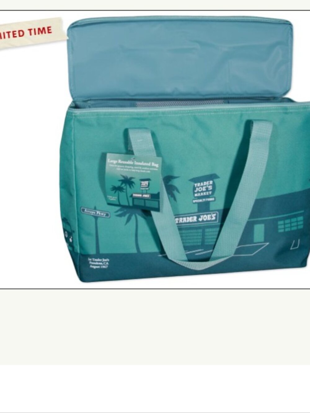 NWT Trader Joe’s Dusty Blue Insulated Tote Cooler Bag